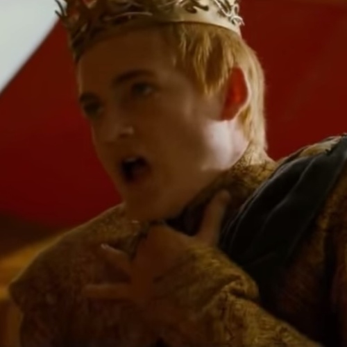 Na quarta temporada de "Game of Thrones", o rei Joffrey se engasga após ingerir alimento envenenado durante seu casamento