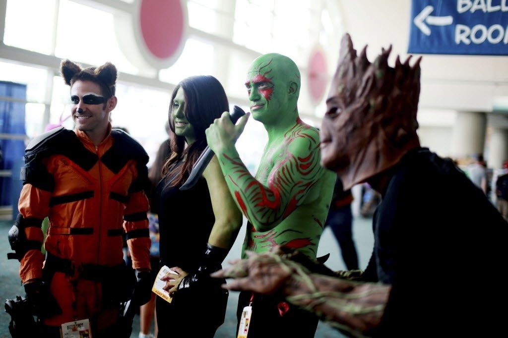 24.jul.2014 - Grupo na Comic-con posa vestido como os personagens de "Os Guardiões da Galáxia" - Sandy Huffaker/Reuters