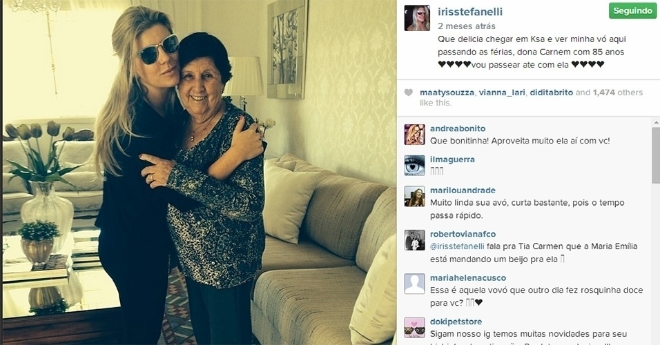 Íris Stefanelli publicou no Instagram um foto ao lado da avó, Carmem, de 85 anos
