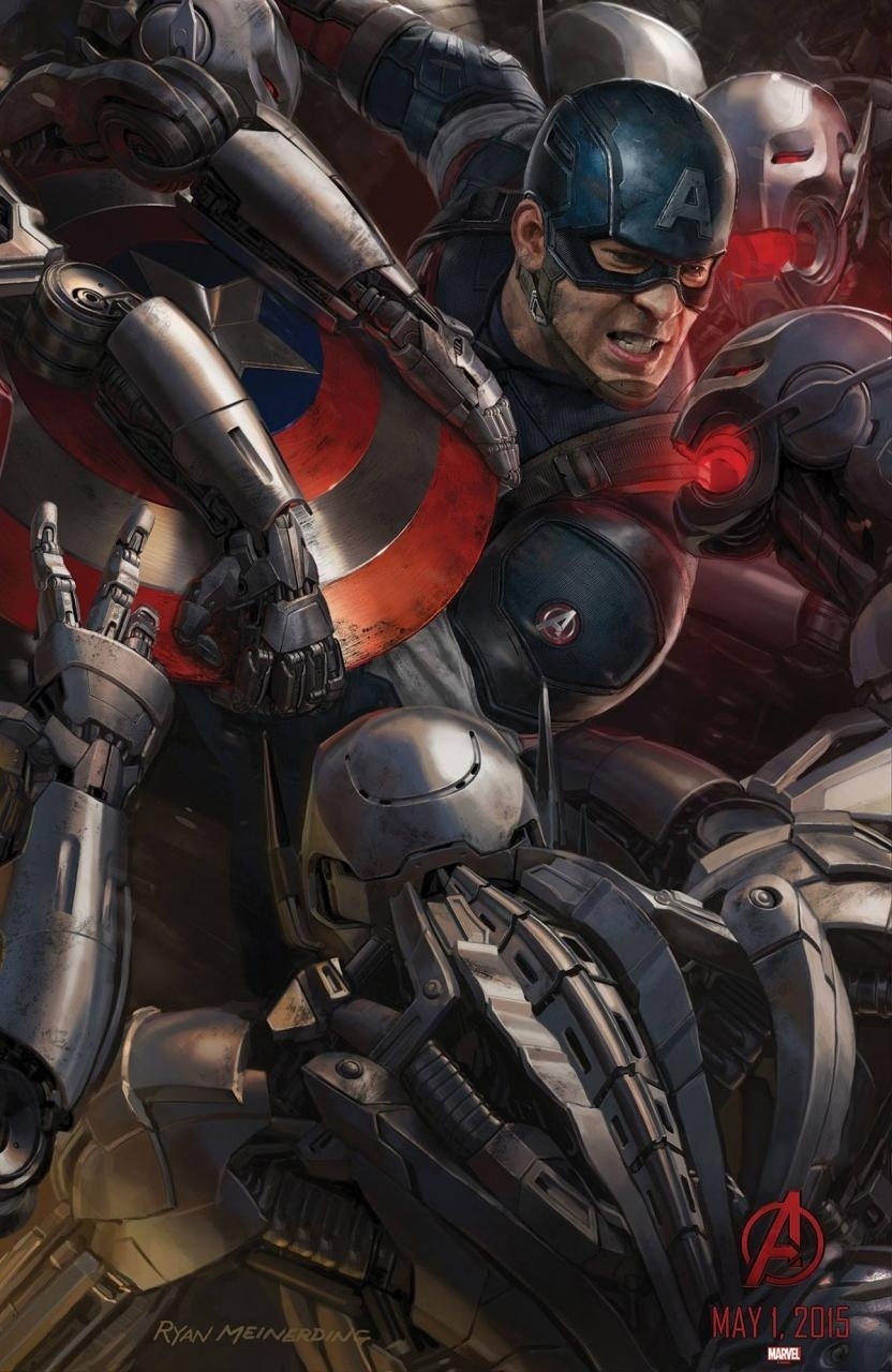 Neste pôster exclusivo para a Comic-Con 2014, cmo arte conceitual de "Os Vingadores: A Era de Ultron", o Capitão América enfrenta robôs assassinos que querem destruir a humanidade - Reprodução