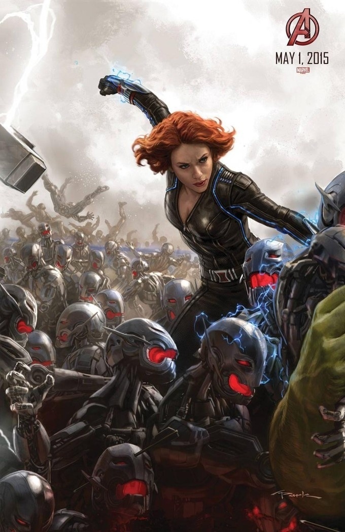 Scarlett Johansson, a Viúva Negra, entra em ação em mais um pôster com arte conceitual de "Os Vingadores: A Era de Ultron", exclusivo para a Comic-Con 2014 - Reprodução