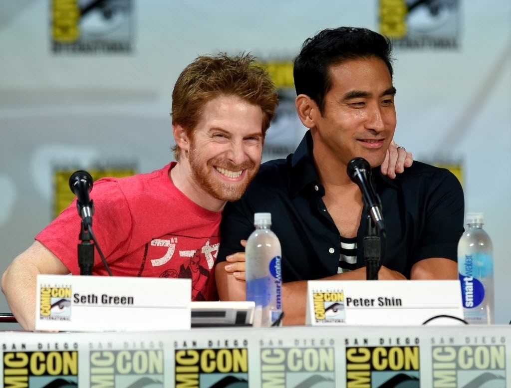 25.jul.2014 - Seth Green e Peter Shin em painel de "Família da Pesada" na Comic-Con - Ethan Miller/AFP