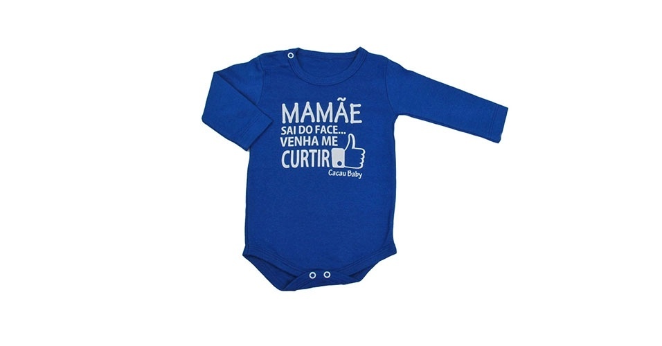 Body Sai do Face, da Novo Bebê (www.novobebe.com.br). Confeccionado em malha, modelagem básica, manga longa. Tamanhos: RN, P, M, G, GG. R$ 19,90. Preço pesquisado em julho de 2014. Sujeito a alterações - Divulgação