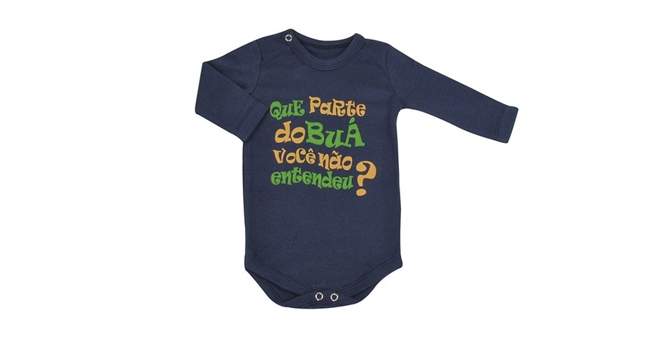 Body Buá, da Novo Bebê (www.novobebe.com.br). Confeccionado em malha, modelagem básica, manga longa. Tamanhos: RN, P, M, G e GG. R$ 19,90. Preço pesquisado em julho de 2014. Sujeito a alterações - Divulgação