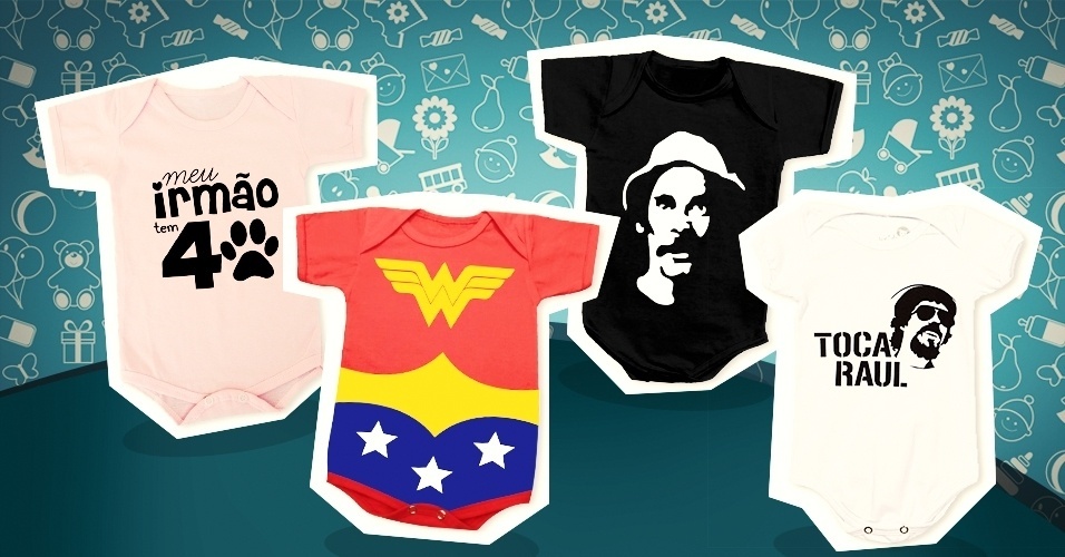 O body é uma peça fundamental no enxoval do bebê e pode ter estampas divertidas, que vão de personagens do cinema a ídolos da música. Veja estas opções e escolha para seu filho! Simone Cunha, do UOL, em São Paulo - Arte/UOL