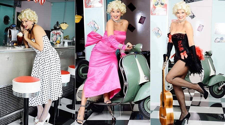 5.ago.2014 - Andréa Nóbrega se vestiu de Marilyn Monroe em ensaio feito para o site "Garota Pin Up". "Reviver uma grande diva em um ensaio desse foi uma experiencia incrível", comentou ela. As fotos foram tiradas em uma lanchonete retrô em São Paulo