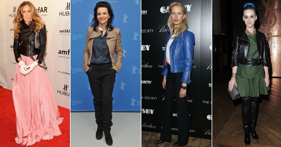 Montagem para álbum jaqueta de couro: Sarah jessica Parker, Juliette Binoche, Karolina Kurkova e Katy Perry - Getty Images