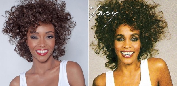 Comparativo mostra a atriz Yaya DaCosta com Whitney na capa do disco de 1987 - Reprodução/Lifetime/Wenn