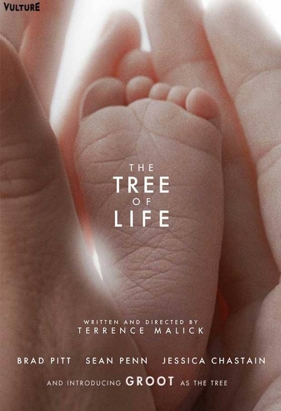 Montagem do pôster de "Árvore da Vida", com referência ao personagem Groot de "Guardiões da Galáxia" - Montagem/www.vulture.com
