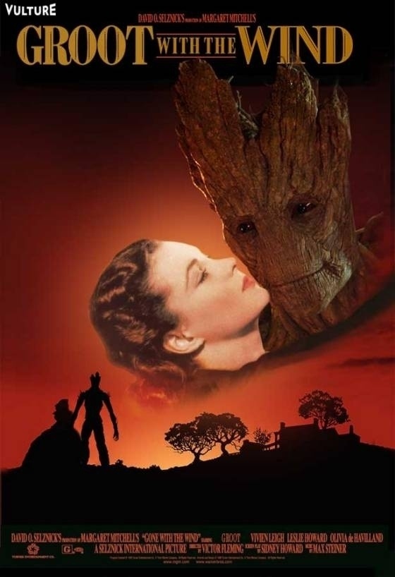 Montagem do pôster de "E o Vento Levou", com o personagem Groot de "Guardiões da Galáxia" - Montagem/www.vulture.com