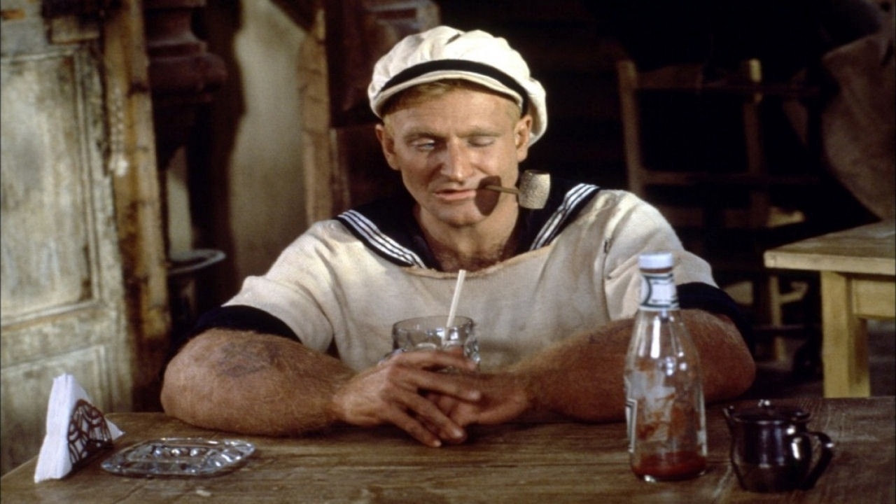 Robin Williams em cena do filme Popeye, de 1980 - Divulgação
