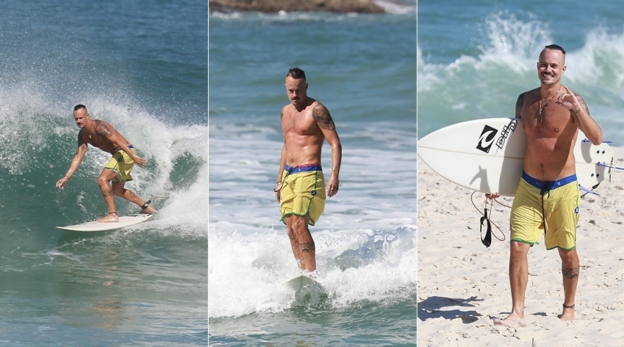 12.ago.2013 - Paulinho Vilhena aproveitou esta terça-feira para surfar em uma praia da zona oeste do Rio. Simpático, o ator sorriu ao ser fotografado pelo paparazzo