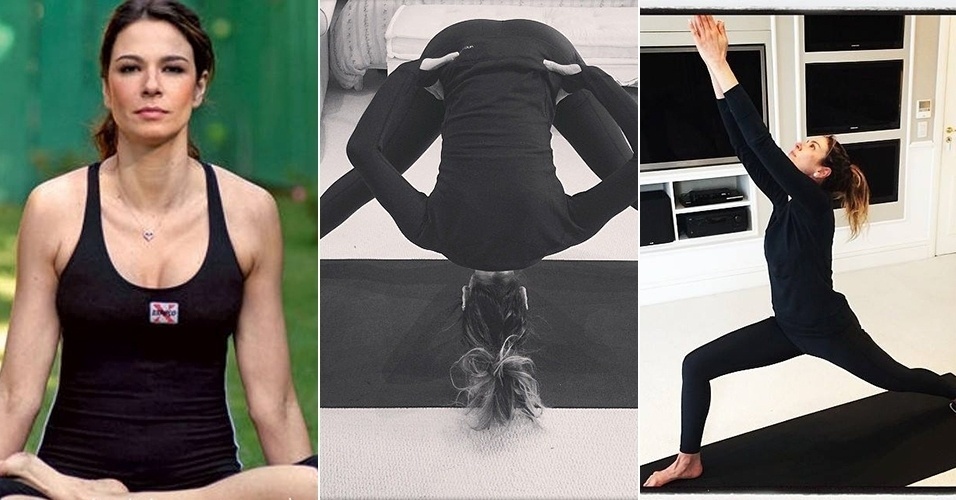 A apresentadora Luciana Gimenez posa praticando ioga. Preocupada com a forma física, Luciana faz ioga, musculação, lutas, além de diversos tratamentos estéticos