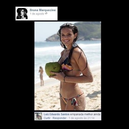 Comentário publicado na página Carinho de Fã, página que compila elogios, grosserias e comentários de internautas nas redes sociais dos famosos, mostra cantada de admirador para Bruna Marquezine