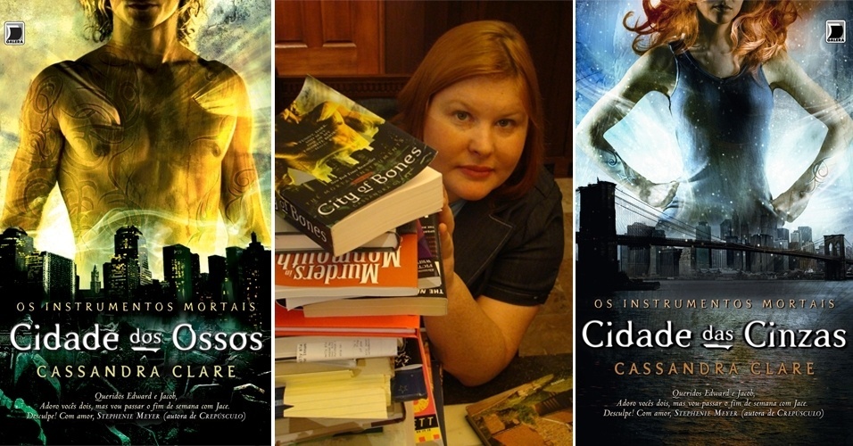 Cassandra Clare, que ficou famosa pela série ?Os Instrumentos Mortais?, composta por seis livros, posa ao lado de suas obras - Montagem/UOL, Reprodução, Theo Black/Divulgação
