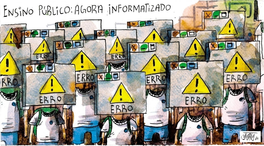 6.abr.2012 - Enquanto o Estado falava em informatização do ensino público, o então estudante de colegial e cartunista da Folha João Montanaro dá sua visão sobre as promessas - João Montanaro/Folhapress