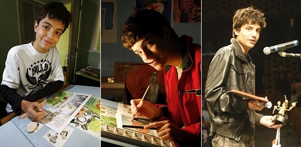 O quadrinista João Montaro em três momentos diferentes: aos 13 anos, em 2009, quando colaborava com a "Mad"; aos 14, quando começou a publicar na Folha e, em 2011, aos 15, quando recebeu seu primeiro troféu HQ Mix - Folhapress - Folhapress