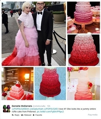 26.ago.2014 - Internauta faz montagens comparando vestido de Lena Dunham a vários bolos. "Ela parece um bolo ombré delicioso do Pinterest", escreveu a pessoa, referindo-se a rede social de compartilhamento de imagens