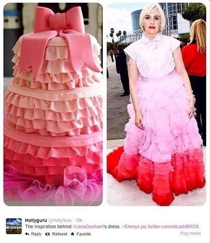 26.ago.2014 - Usuário do Twitter brinca com semelhanças entre vestido de Lena Dunham, atriz e diretora de "Girls", com um bolo