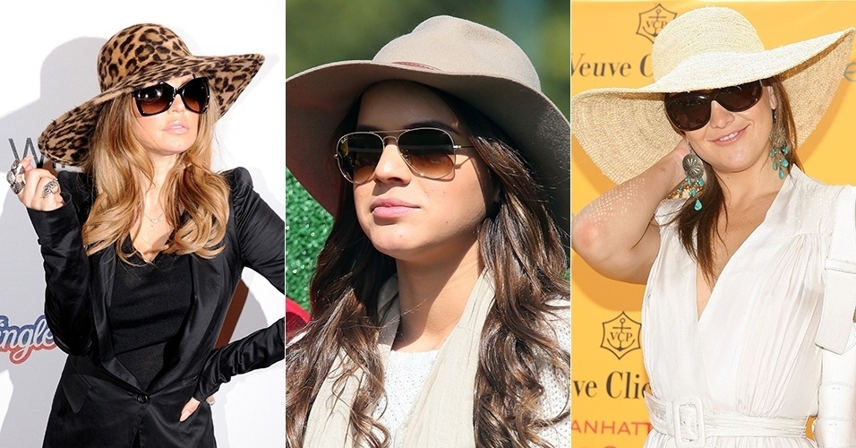 O chapéu "floppy" é o modelo com abas grandes e flexíveis que marcaram o estilo da década de 1970. O acessório voltou à moda e já tem adeptas como Fergie (à esq.), Bruna Marquezine (centro) e Kate Hudson (à dir.). Em diversas cores, estampas e materiais, ele é figurina carimbada nos looks dos frequentadores dos festivais de música, mas também pode ser usado no dia a dia. A seguir, veja sugestões de como usar o modelo em diferentes estilos e ocasiões - Getty Images e Flavio Florido/UOL