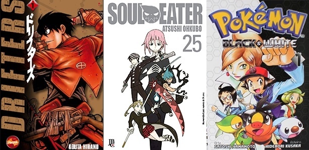 "Drifters" (Nova Sampa), "Soul Eaters" (JBC) e "Pokémon: Black & White", destaques de mangás na Bienal do Livro de SP - Montagem UOL/Divulgação