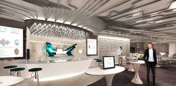 Projeção do Bionic Bar, uma das atrações do novo transatlântico da Royal Caribbean - Divulgação/Royal Caribbean