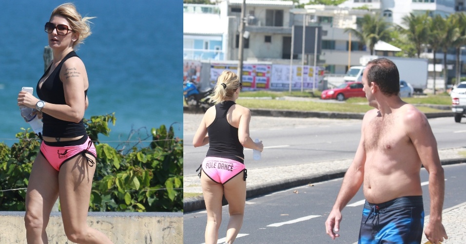 02.set.2014- Antonia Fontenelle corre na praia da Barra da Tijuca, no Rio, com microshort e recebe olhada indiscreta