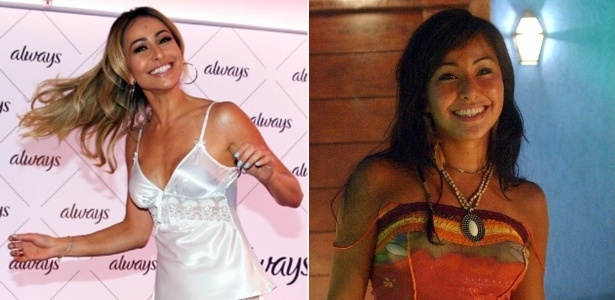 Sabrina Sato em 2014 e em 2003, quando ainda não tinha prótese de silicone