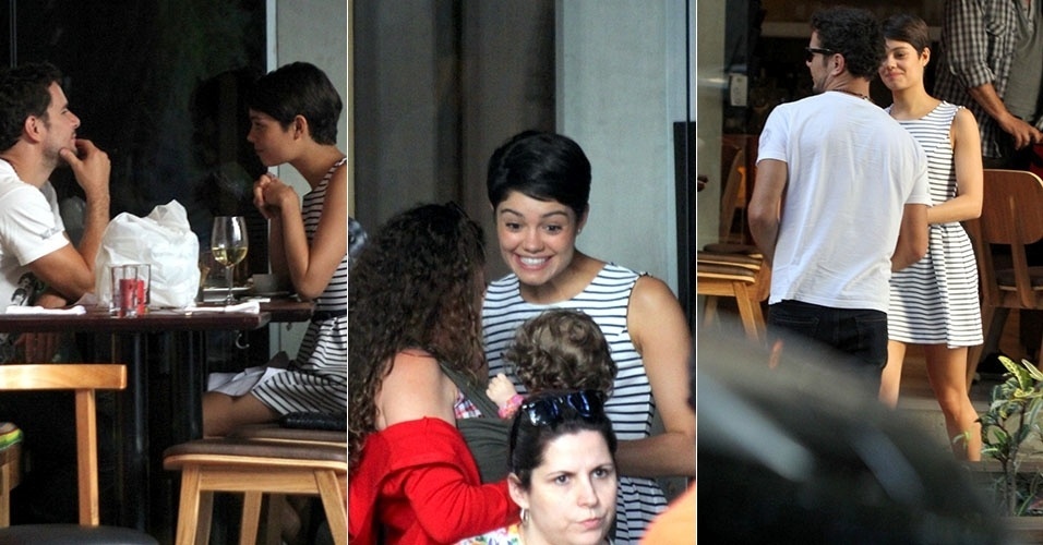 6.set.2014 - Sophie Charlotte e Daniel Oliveira almoçam juntos no Leblon, no Rio. A atriz foi abordada com fãs e chegou a brincar com uma criança