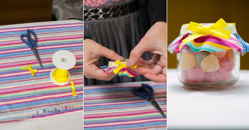 passo a passo de lembrancinha de aniversário com pote de papinha | Arremate o acabamento da tampa com um lacinho de fita. Por fim, o pote com os doces de sua preferência - Leonardo Soares/UOL