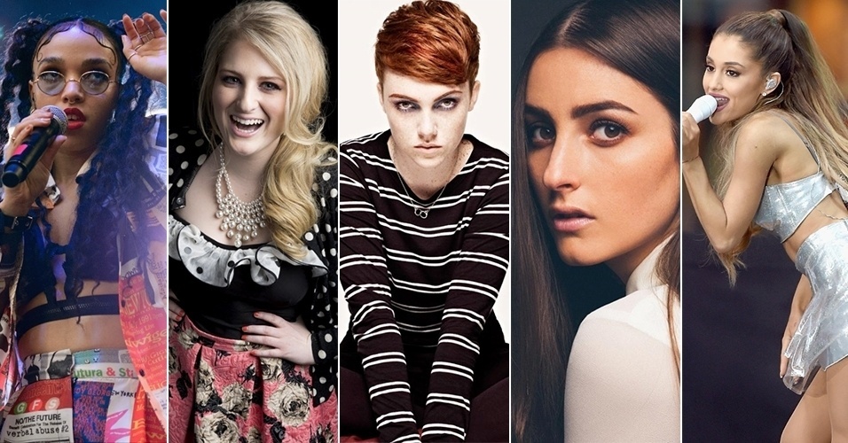 Cantoras pop: FKA Twigs, Meghan Trainor, Chlöe Howl, Banks e Ariana Grande - Montagem UOL