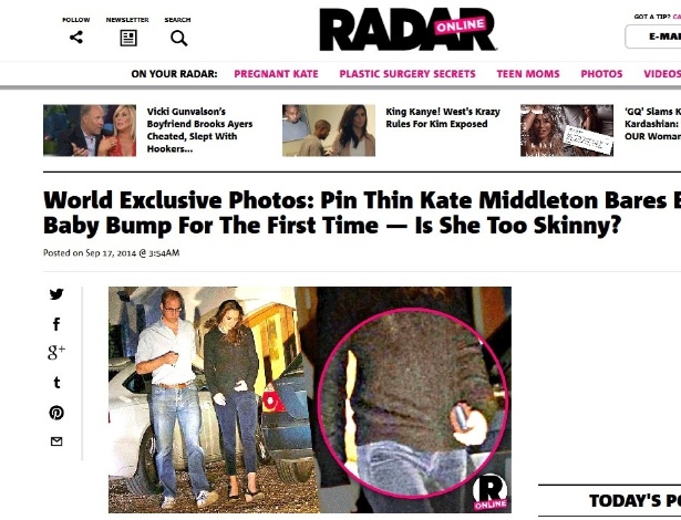 Radar Online mostra primeira foto de Kate Middleton após anúncio de que ela espera seu segundo filho com o Príncipe William