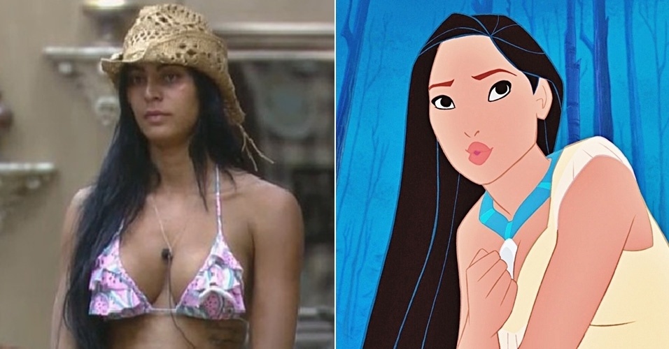 Lorena Bueri de "A Fazenda 7" e personagem Pocahontas do desenho homônimo