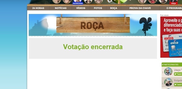 Site da Rede Record encerra as votações da primeira roça