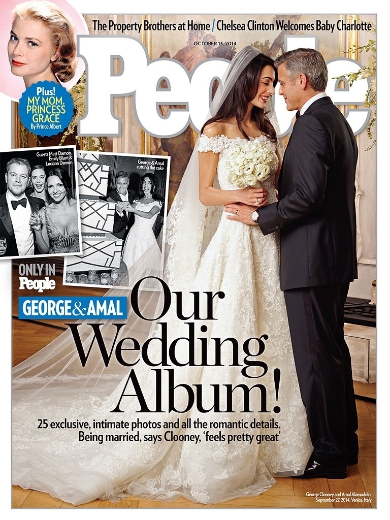 30.set.2014 - A revista americana "People" divulgou a capa de sua próxima edição na qual aparece o casal George Clooney e Amal Allamudim
