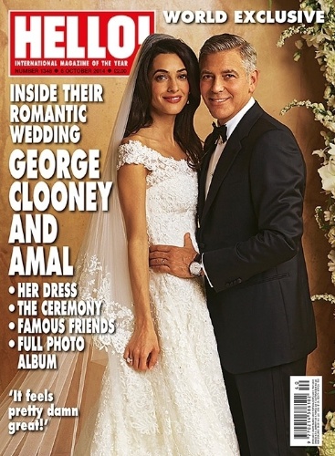 30.set.2014 - Revista "Hello" divulga capa com fotos do casamento de George Clooney e Amal Alamuddin