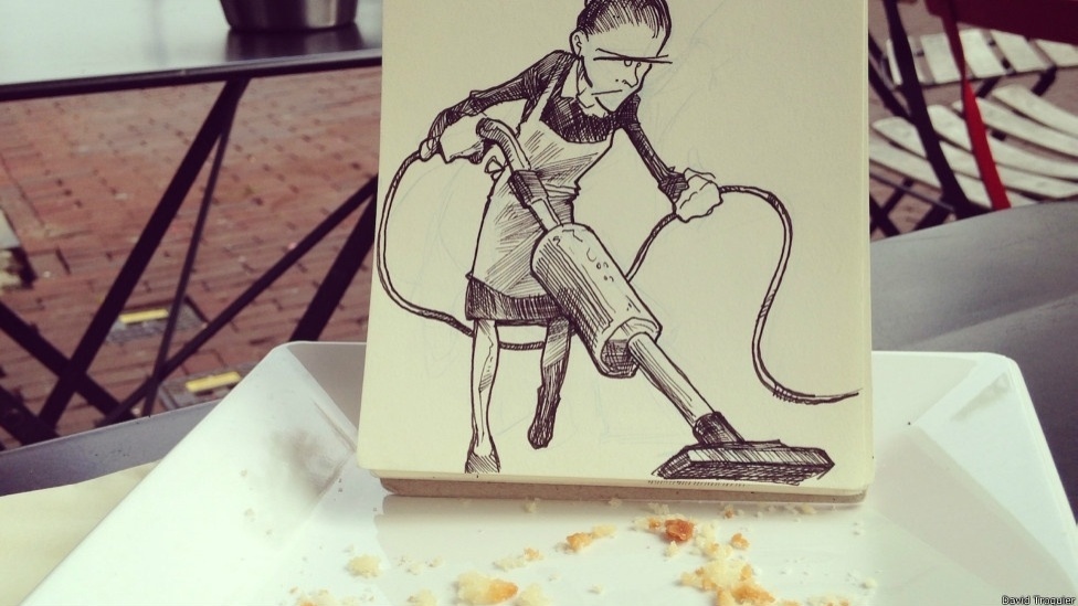 Um artista francês, David Troquier, faz sucesso na internet com fotos em que insere desenhos em lugares e cenas banais do cotidiano - David Troquier