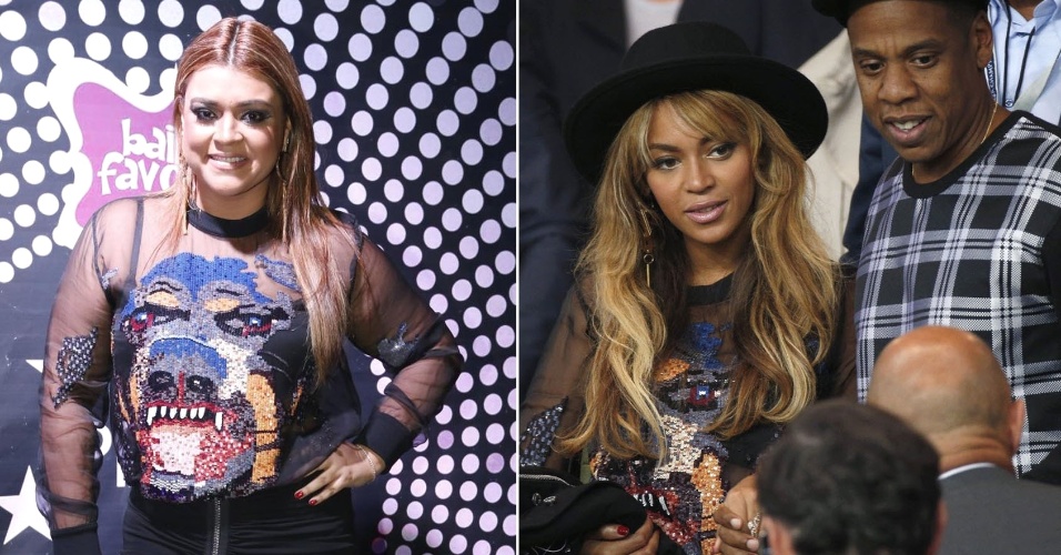 1.out.2014 - Nos Estados Unidos, Beyoncé usa o mesmo figurino que Preta Gil vestiu em seu aniversário, dois meses antes, e a brasileira comemora: 