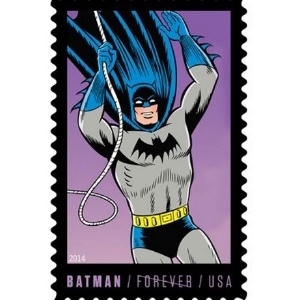 Imagem que pertence à série filatélica que será lançada nos Estados Unidos para comemorar os 75 anos de Batman. O super-herói aparecerá em uma edição limitada de selos a partir do próximo dia 9, revelou Mark Saunders, porta-voz do serviço dos correios americano. - Reprodução