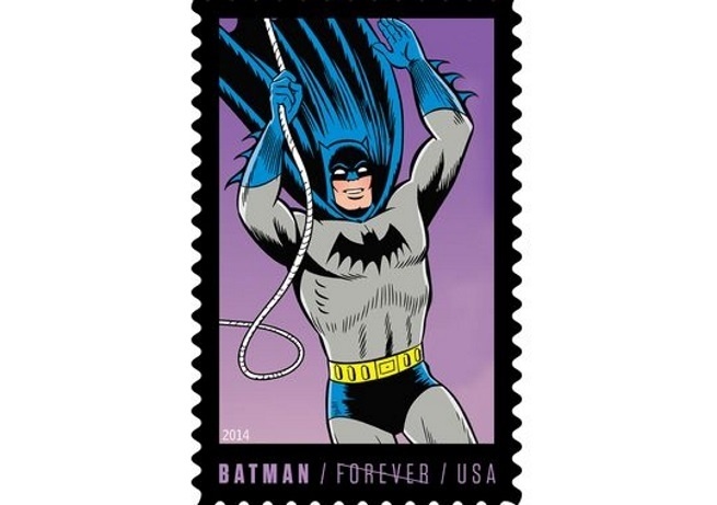 Imagem que pertence à série filatélica que será lançada nos Estados Unidos para comemorar os 75 anos de Batman. O super-herói aparecerá em uma edição limitada de selos a partir do próximo dia 9, revelou Mark Saunders, porta-voz do serviço dos correios americano. - Reprodução