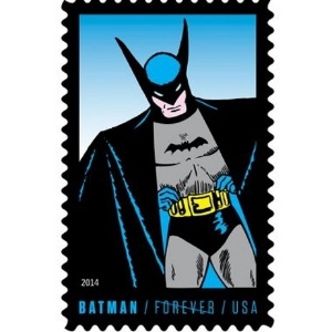 Imagem que pertence à série filatélica que será lançada nos Estados Unidos para comemorar os 75 anos de Batman. O super-herói aparecerá em uma edição limitada de selos a partir do próximo dia 9, revelou Mark Saunders, porta-voz do serviço dos correios americano. - Reprodução
