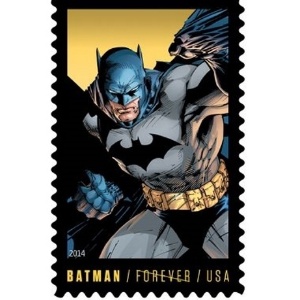 Imagem que pertence à série filatélica que será lançada nos Estados Unidos para comemorar os 75 anos de Batman. O super-herói aparecerá em uma edição limitada de selos a partir do próximo dia 9, revelou Mark Saunders, porta-voz do serviço dos correios americano. - Reprodução