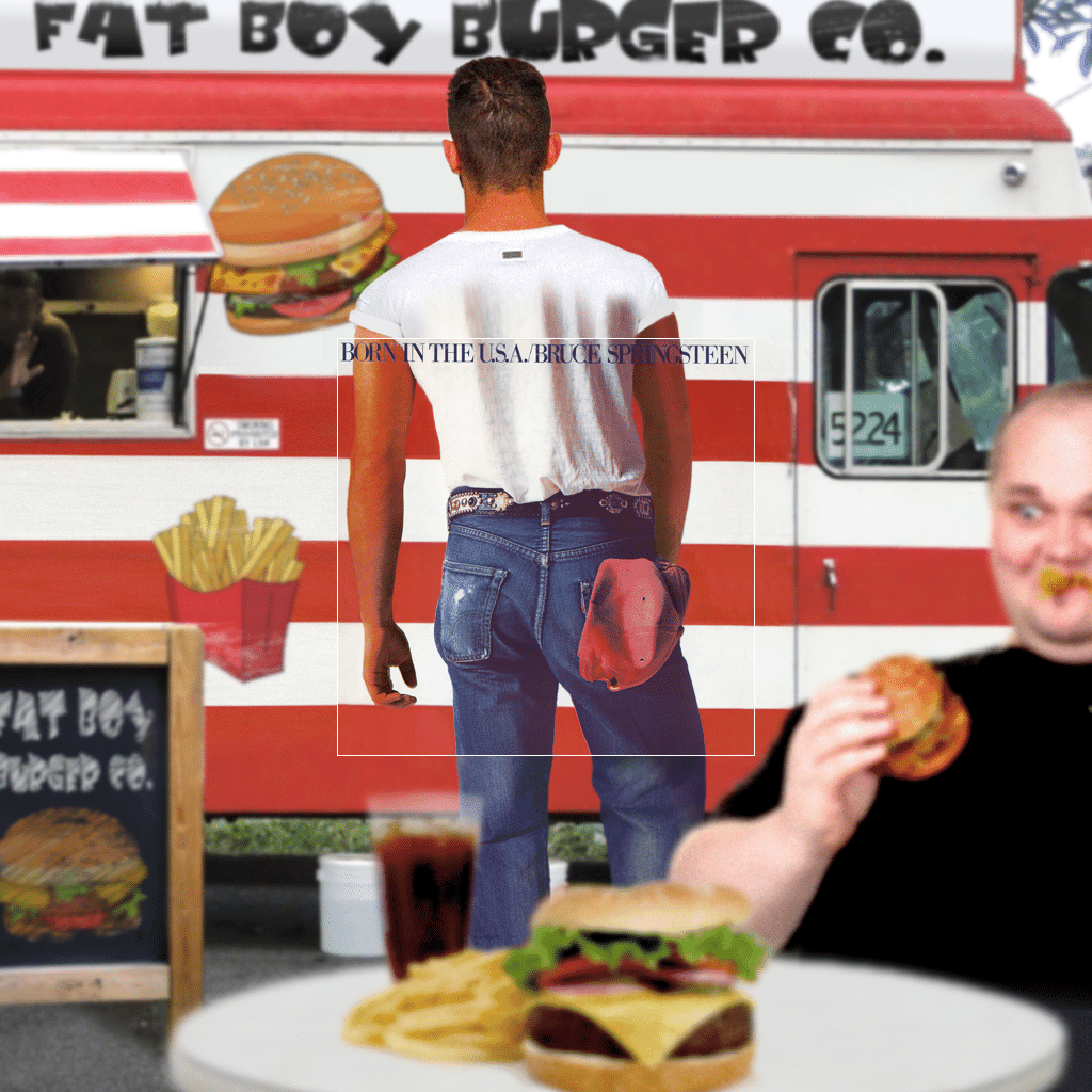 Capa de "Born in the U.S.A." (1984), de Bruce Springsteen, "ampliada" pela empresa Amplitude, que imagina o que acontece em torno das imagens de capas icônicas da música - Reprodução