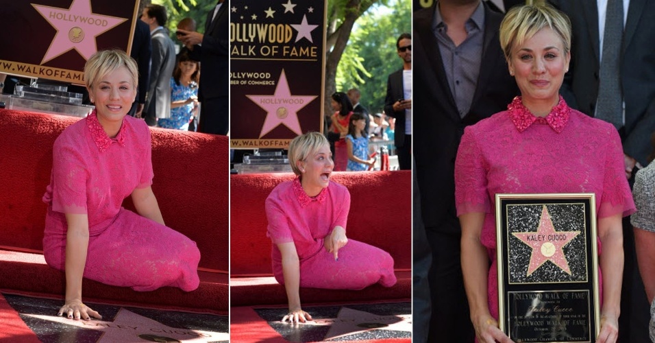 29.out.2014 - Kaley Cuoco, a Penny de "The Big Bang Theory", ganha estrela na Calçada da Fama de Hollywood, nesta quarta-feira (29), em uma cerimônia com seus amigos de elenco