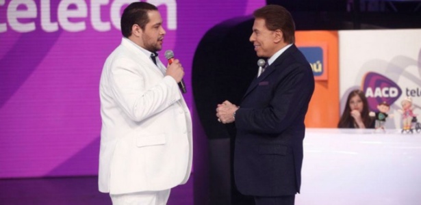 Silvio Santos e o neto Tiago Abravanel no Teleton 2014 - Reprodução/SBT.com.br