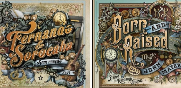 As capas do EP de Fernando e Sorocaba e do álbum "Born and Raised" de John Mayer - Divulgação