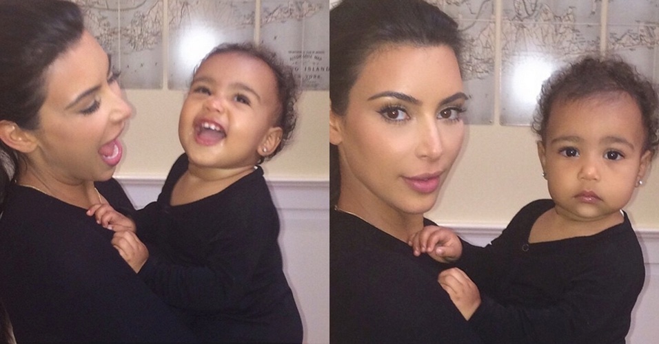 19.nov.2014 - Kim Kadashian publica foto divertida com a filha North West e faz piada com paparazzi