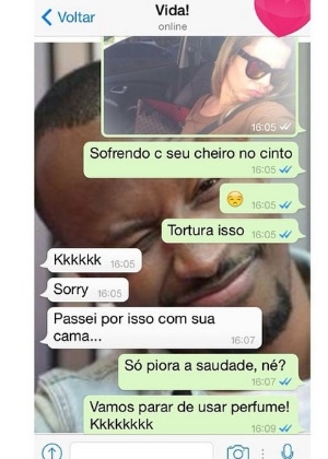 19.nov.2014- Fernanda Souza diz que está com saudades de Thiaguinho em papo no Whatsapp