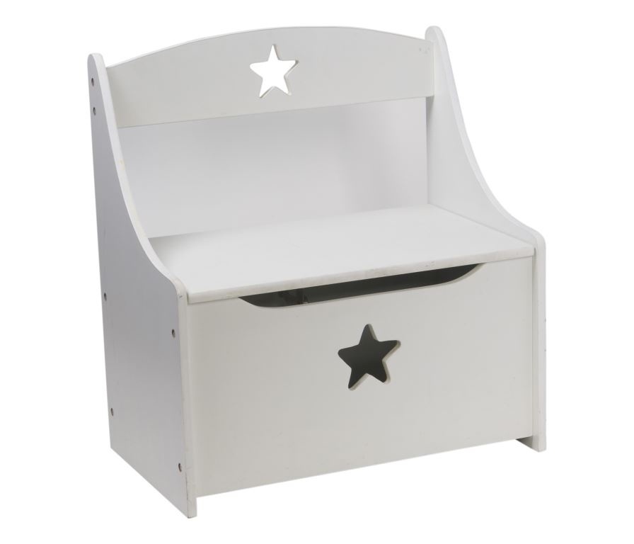 álbum com organizadores para brinquedos | Banco e baú modelo estrela do mar. A peça possui 50 cm x 54 cm x 30 cm. Produzido em MDF com acabamento laqueado, guarda brinquedos, livros e objetos pequenos. À venda na Etna (www.etna.com.br). R$ 129,90. Preço consultado em dezembro de 2014. Sujeito a alteração - Divulgação