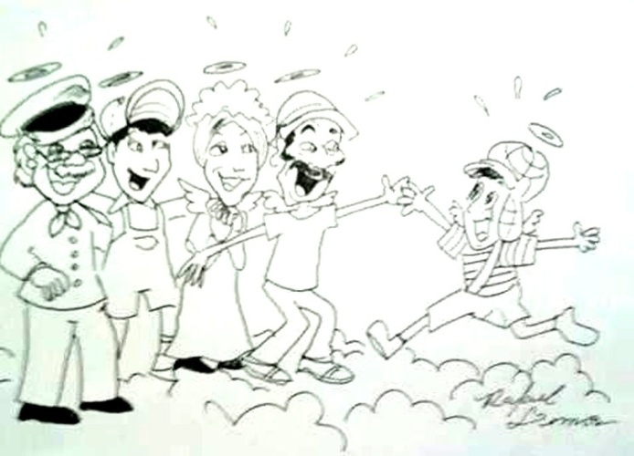 O cartunista Rafael Lemos desenhou Chaves indo ao encontro de Jaiminho, Godinez, Dona Clotilde (a Bruxa do 71) e Seu Madruga no céu